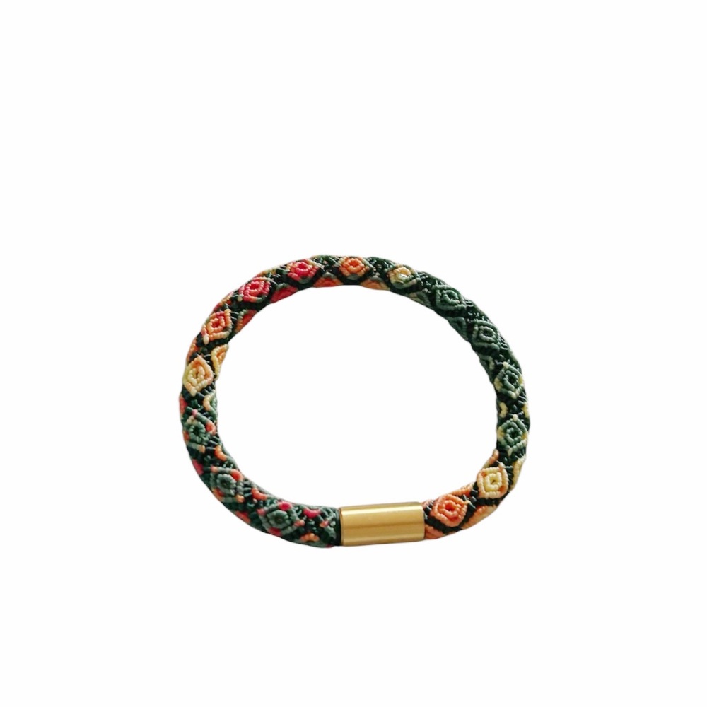 Handmade Woven Friendship Bracelet – Multicolor Thread with Gold Magnetic Clasp